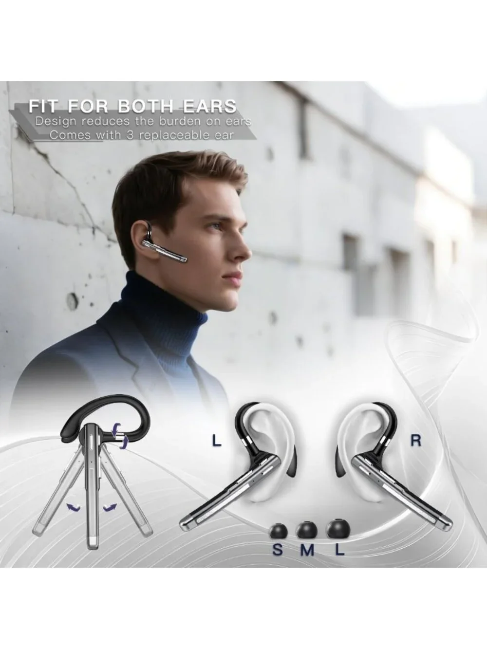Wireless Bluetooth Headset V5.4, Noise Cancelling Earbud, 100Hrs Talk Time
